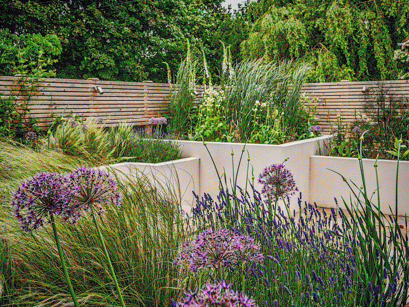 Planting beds and seating area in Shadwell, Leeds